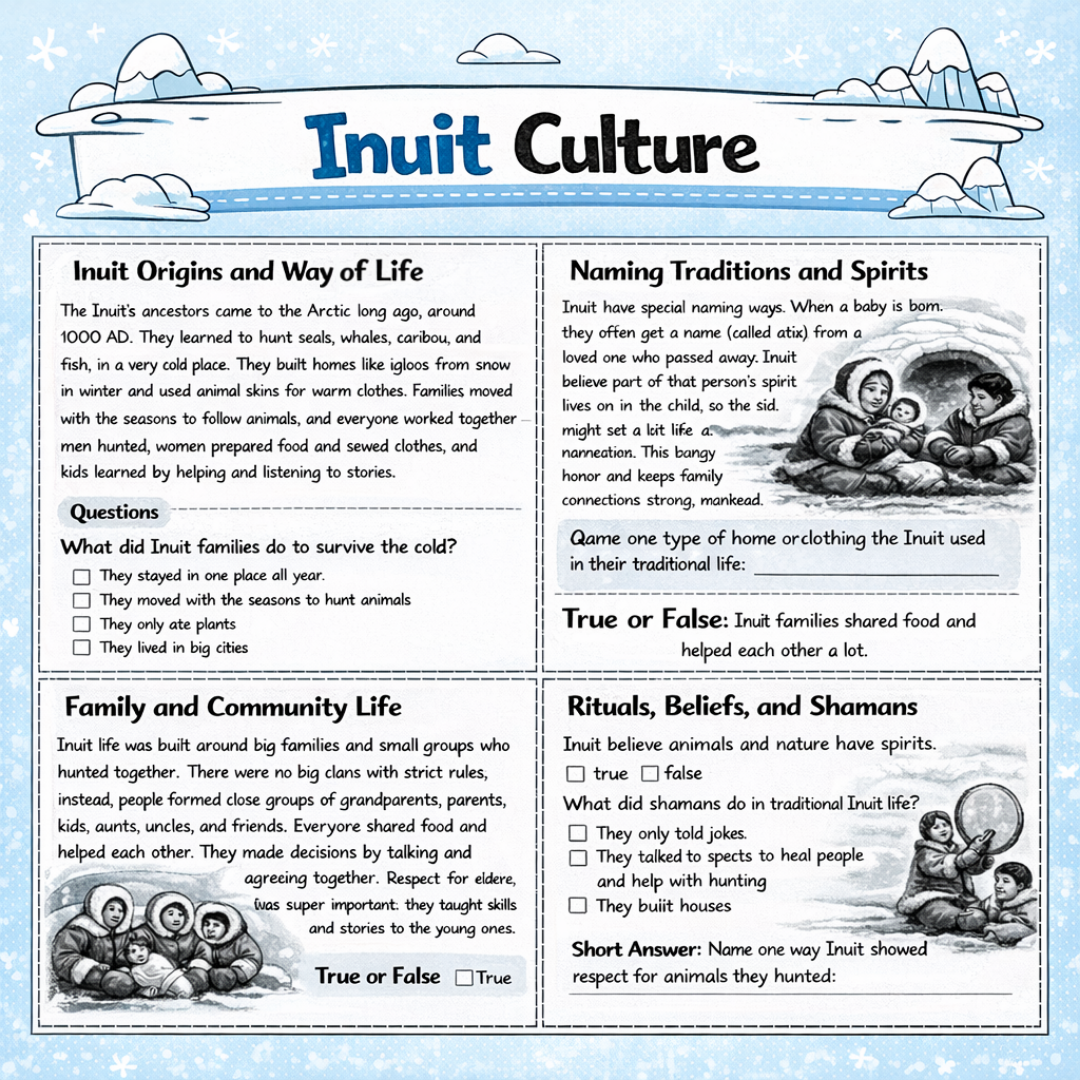 Inuit Culture & Traditions Worksheets
