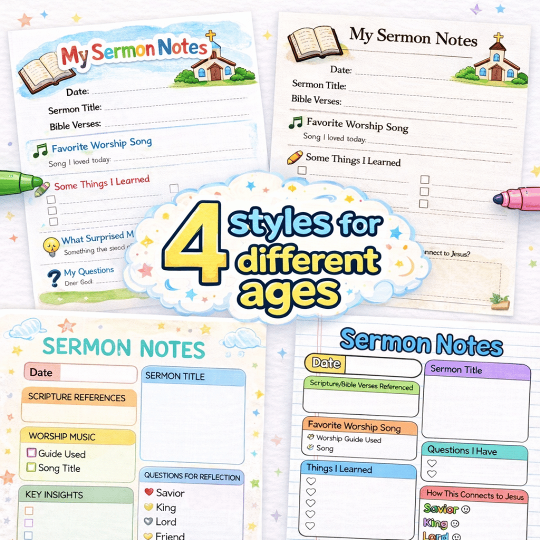 Sermon Notes for Kids and Families - 4 Template Pack