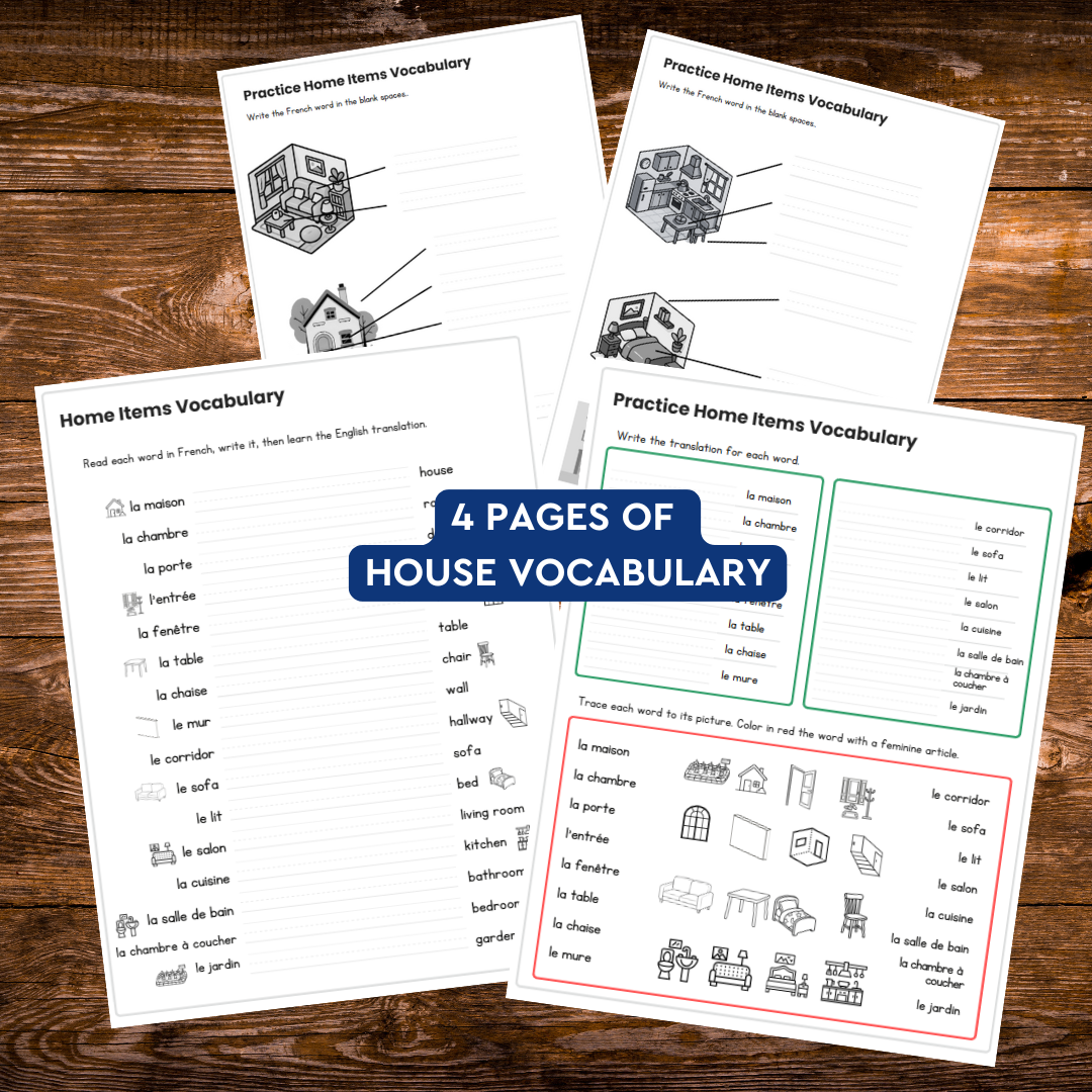 French Home & House Vocabulary Worksheet Pack