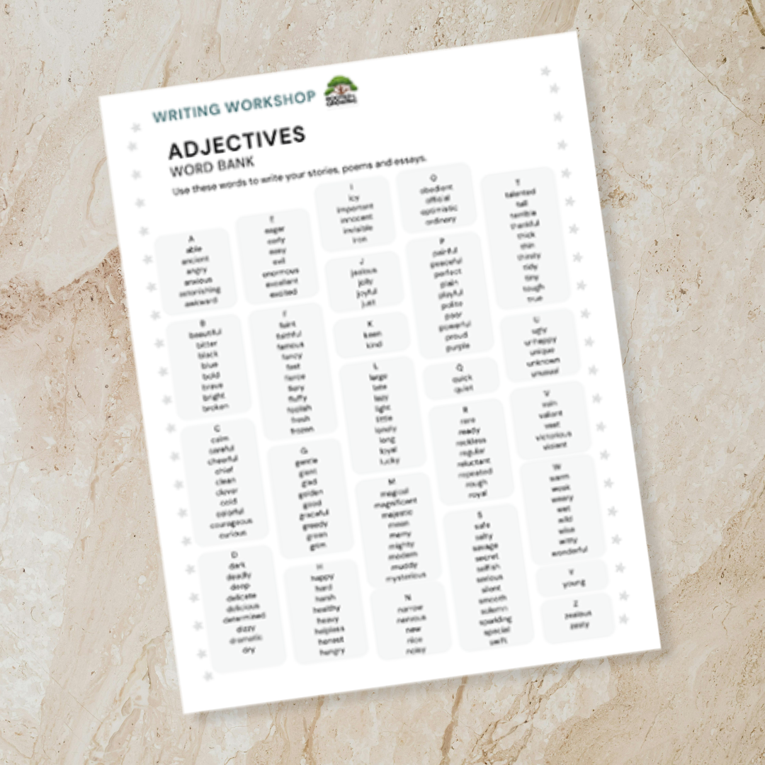 Adjectives Word Bank Writing Worksheets
